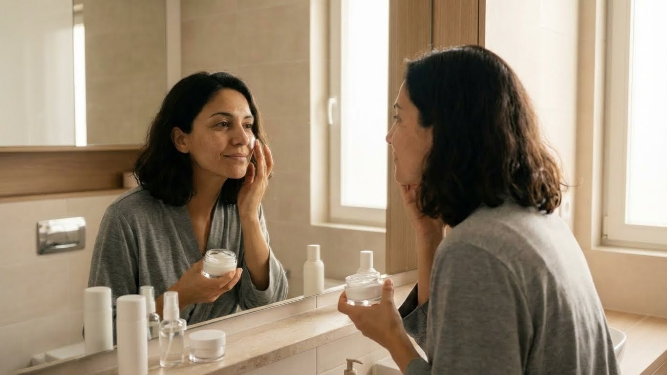 Careful skincare routine, methodical